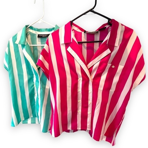 VTG Vintage Vertical Stripe Button Down Retro Blouse Top Bundle Lot | Size 12 - Picture 1 of 10